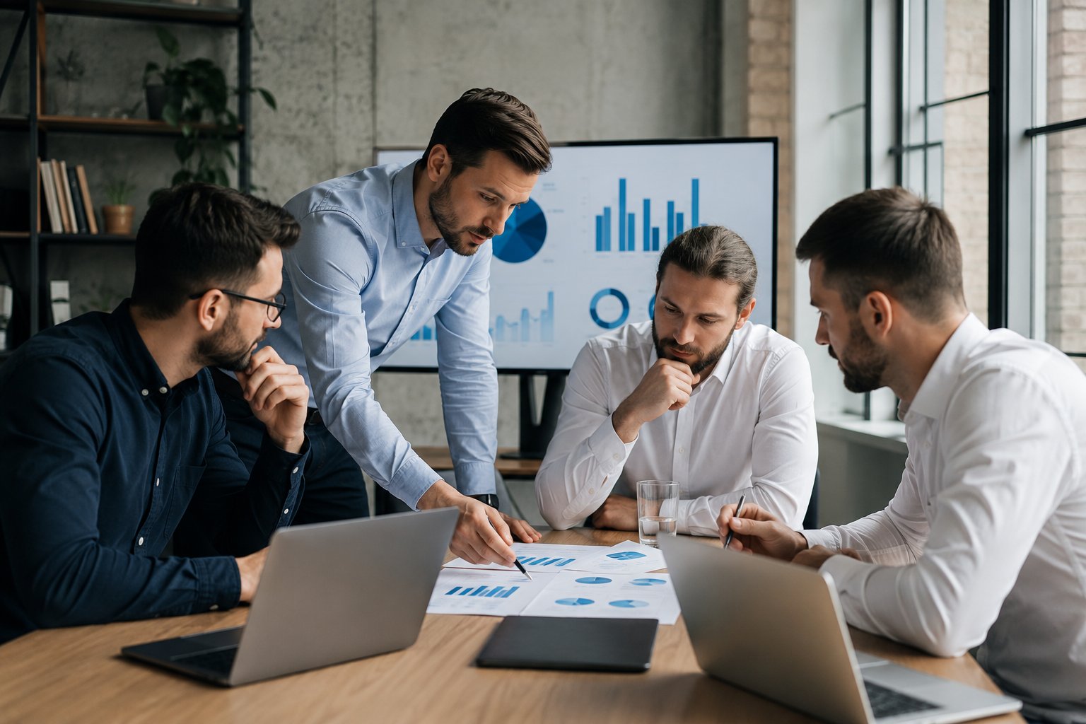 Professional team discussing business and digital marketing priorities
