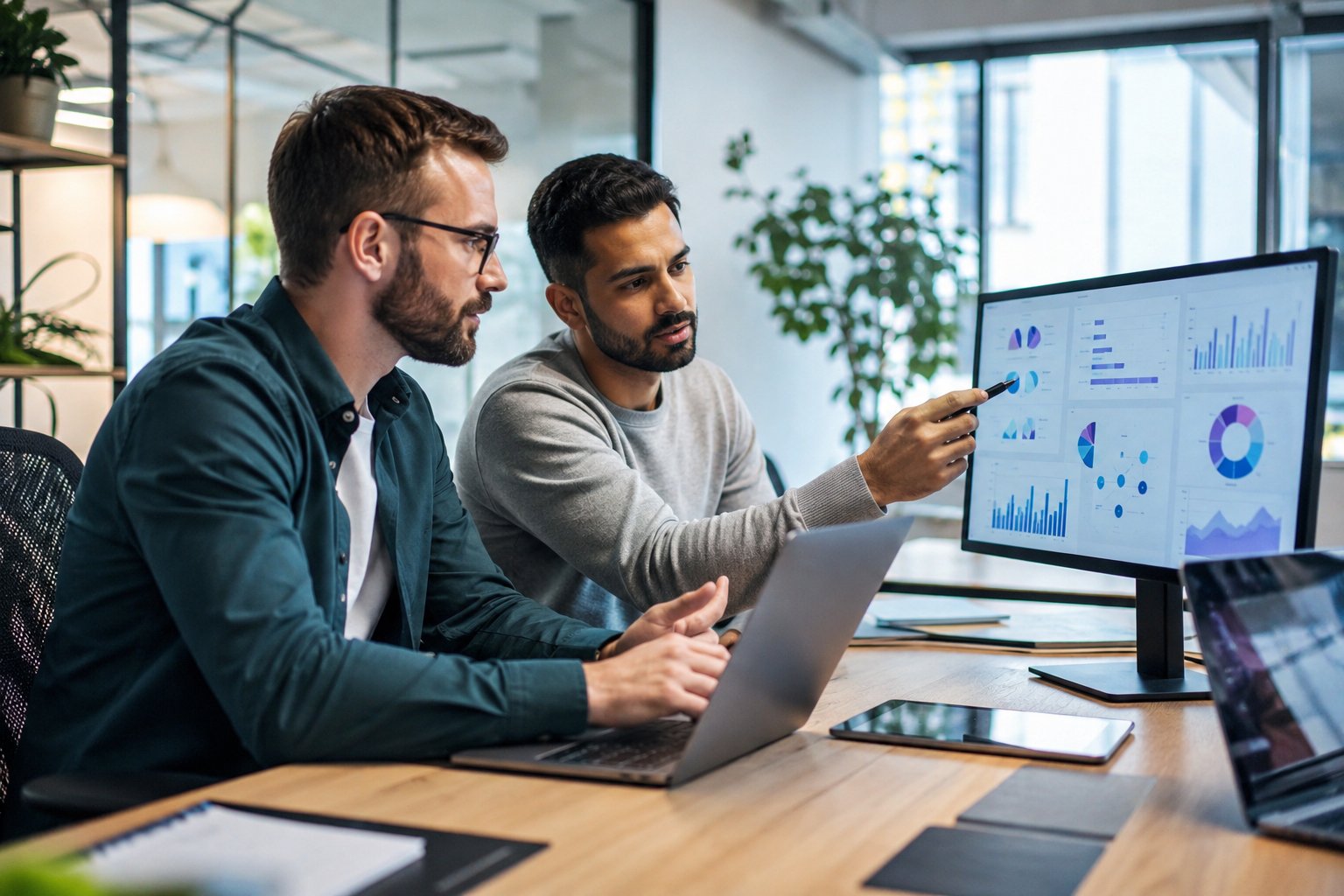Collaborative marketing team working together in a business meeting
